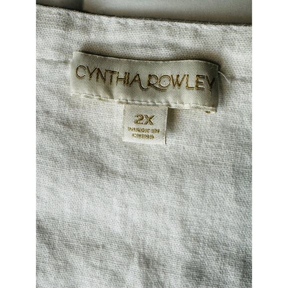 Cynthia Rowley Top Women's 2X Linen Cotton White Black Boho Fringe - Picture 9 of 12